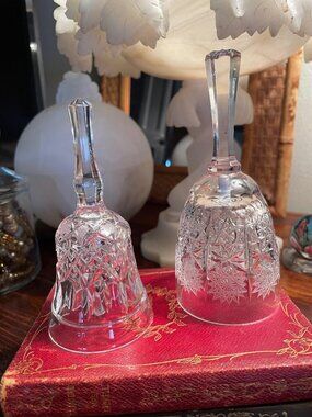 Vintage Cut Glass Bell Pair Clear Crystal Style 5.25” & 4.5”
